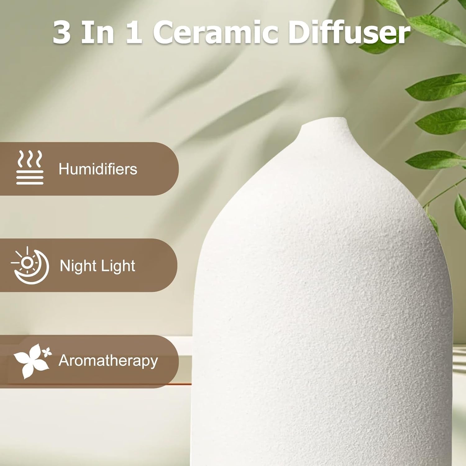 Essential Oil Diffuser Humidifiers,Aromatherapy Diffuser, Ceramic Wood Grain Diffusers for Oils,7-Color Night Light Aroma Home,Office and Trip(100Ml)-White