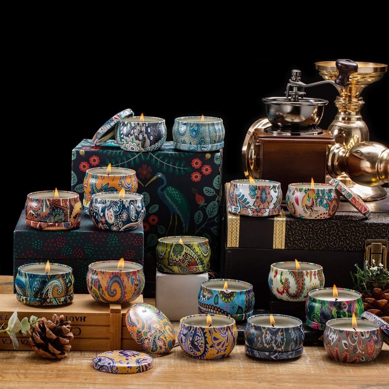 Scented Candles Gift Set, Natural Soy Wax Portable Travel Tin Candles Women Gift with Strongly Fragrance Essential Oils for Stress Relief and Aromatherapy - 16 Pack