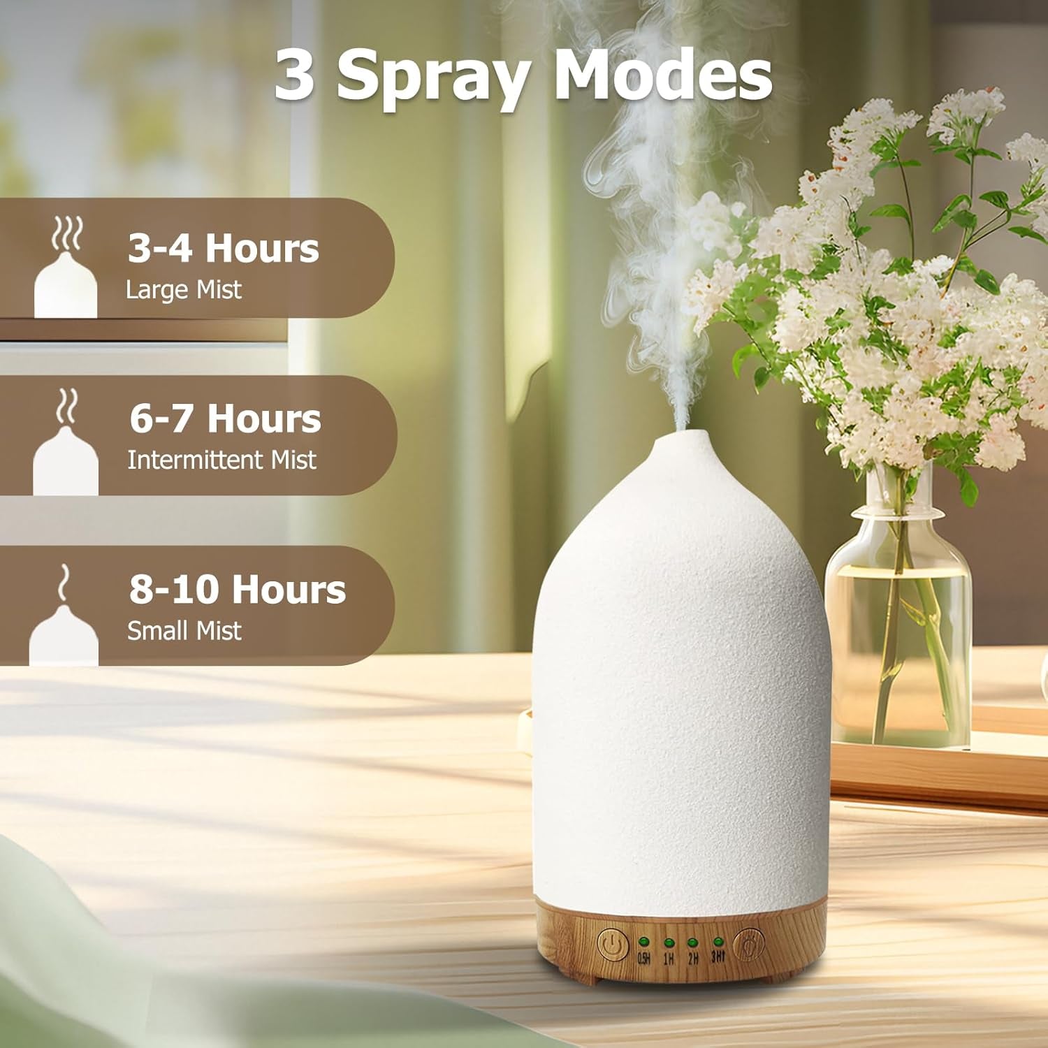Essential Oil Diffuser Humidifiers,Aromatherapy Diffuser, Ceramic Wood Grain Diffusers for Oils,7-Color Night Light Aroma Home,Office and Trip(100Ml)-White