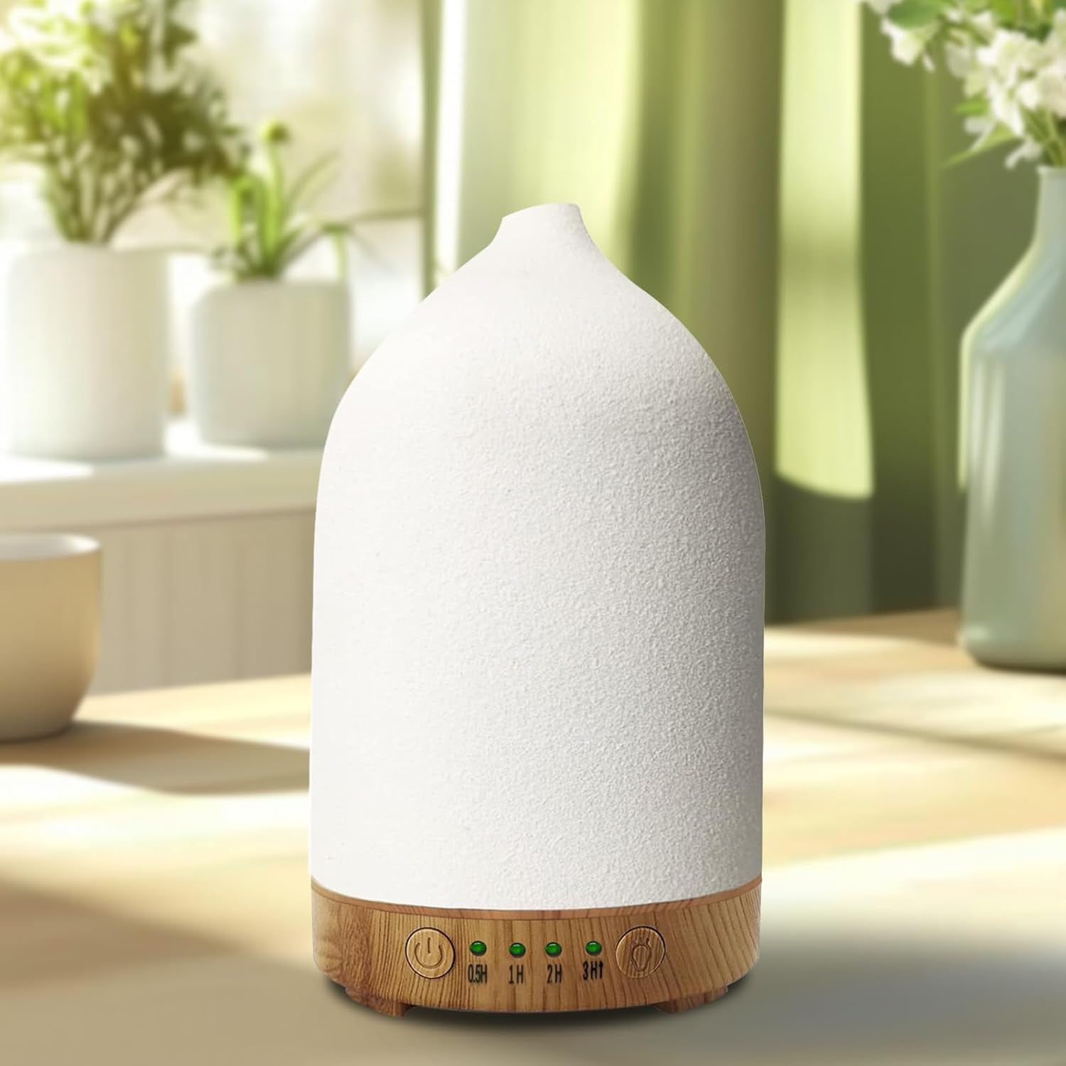 Essential Oil Diffuser Humidifiers,Aromatherapy Diffuser, Ceramic Wood Grain Diffusers for Oils,7-Color Night Light Aroma Home,Office and Trip(100Ml)-White