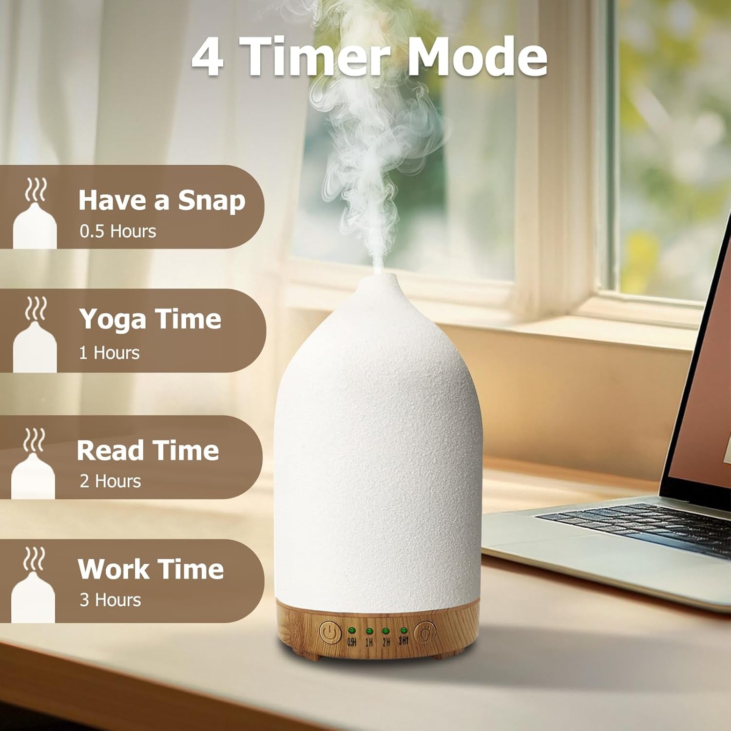 Essential Oil Diffuser Humidifiers,Aromatherapy Diffuser, Ceramic Wood Grain Diffusers for Oils,7-Color Night Light Aroma Home,Office and Trip(100Ml)-White